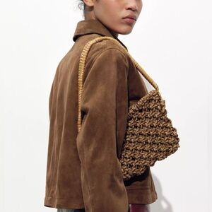 Zara rope cord recycled tote purse bag brown yellow gold NEW boho eco friendly